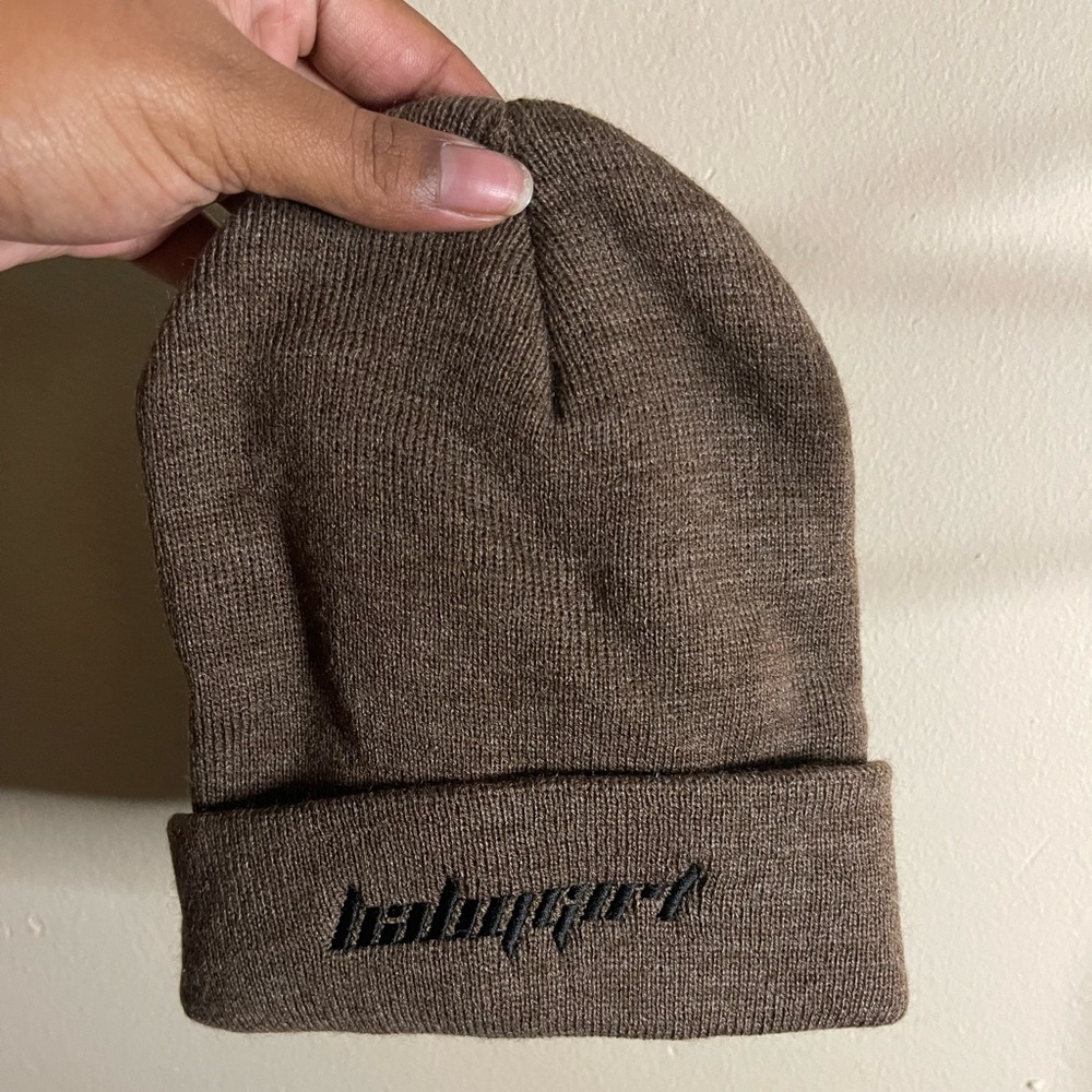 womens brown and black ‘baby girl’ winter hat